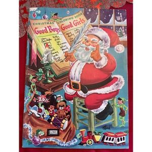 Vintage Christmas Coloring Book Santa Elves Lowe Unused